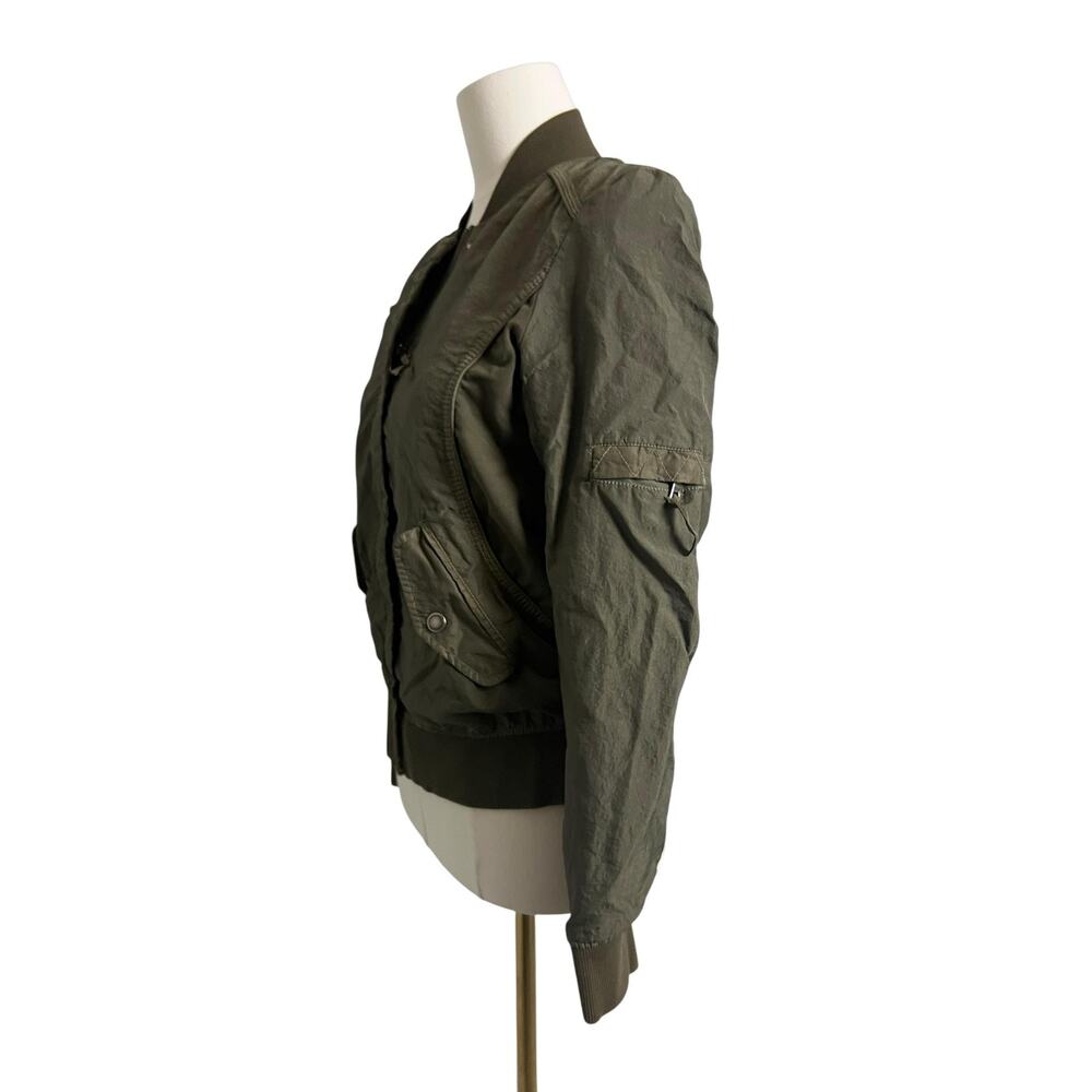 Marrakech Bomber Jacket Womens Small Olive Green Zip Pockets Utility Moto - Picture 3 of 7
